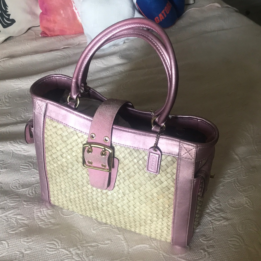 Coach M04K-4433 Woven Tote w/ Pink Leather & Suede